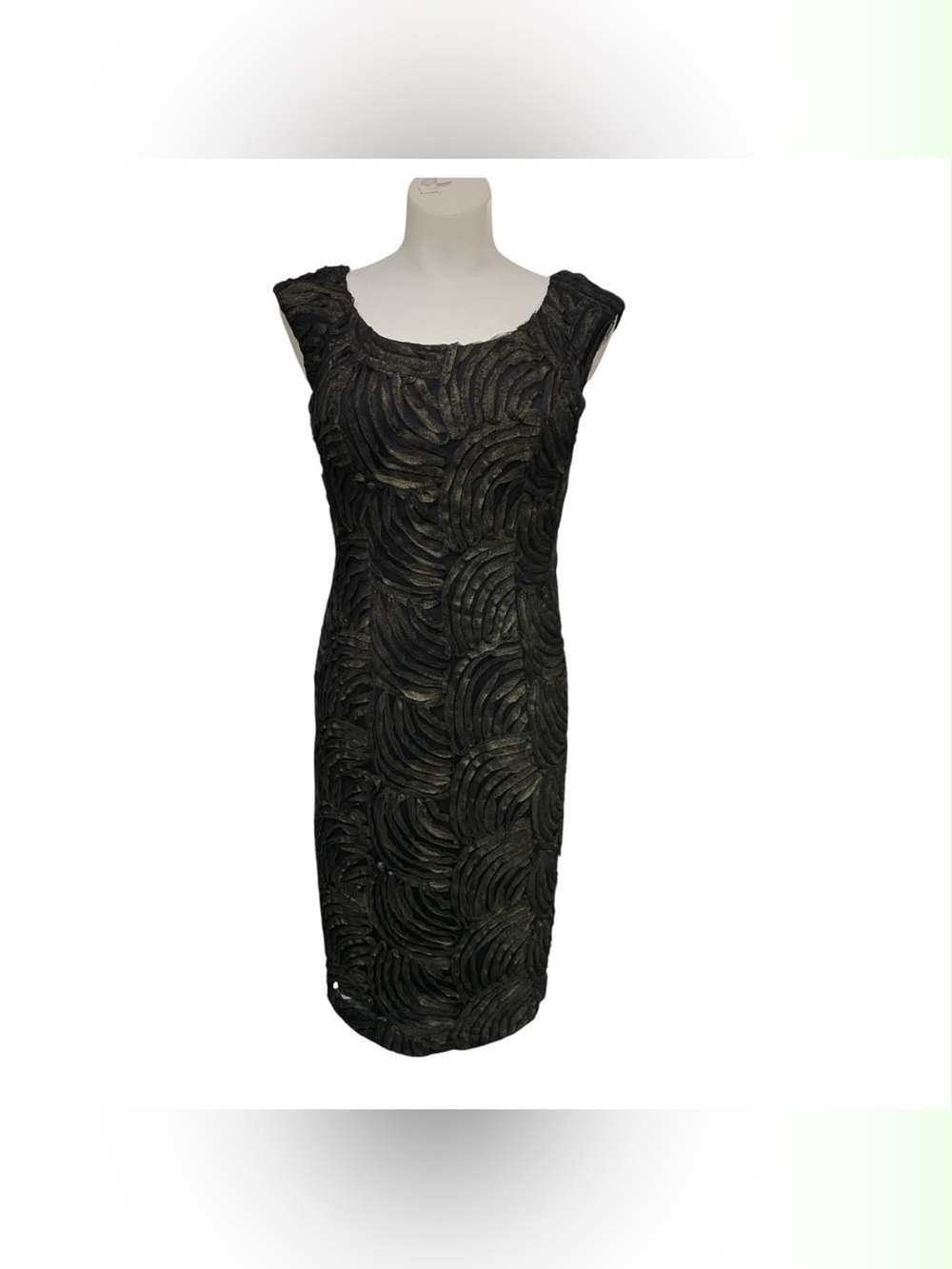 Adrianna Papell Black Textured Cap-Sleeve Sheath Dress Size S